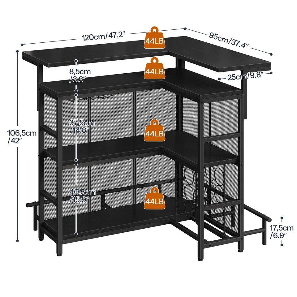 HOOBRO Unidad de Bar Hogar Mesa de Bar en Forma de L Esquina Mini Gabinete de Licor de Café Foto 4 de 4