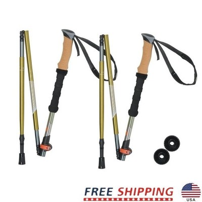 Aluminum Folding Trekking Poles Adjustable Hiking Sticks W/ Tungsten Tips New