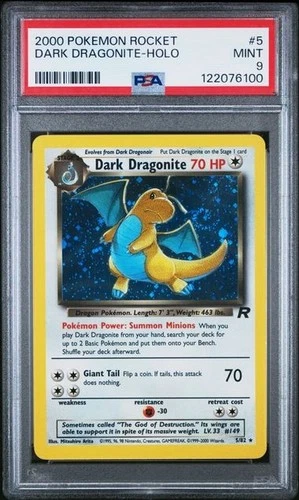Pokemon Dark Dragonite Team Rocket Unlimited Holo Rare #5 PSA 9 Mint SWIRL