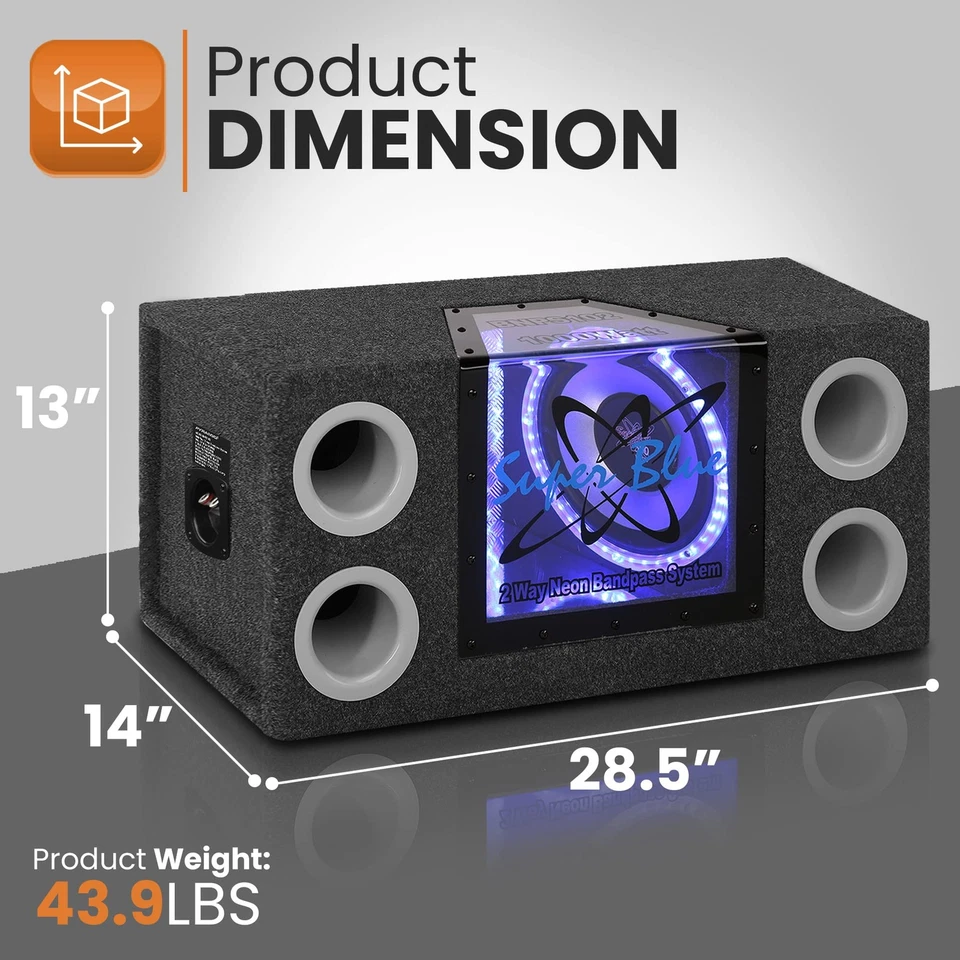 1000W Dual Bandpass Speaker System - Car Audio Subwoofer W/ Neon Accent - Image 3 of 4