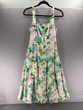 Old Navy Midi Dress Womens S White Green Linen Blend Coastal Cottagecore Breezy