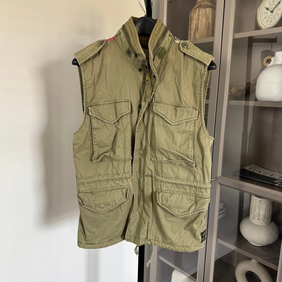 Denim & Supply Ralph Lauren Military Green Utility USA Flag Vest M Distressed - Image 2 of 4