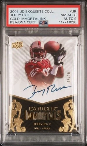 PSA 8 - 2008 Upper Deck Exquisite JERRY RICE Gold Immortal Ink AUTO 05/10 49ers