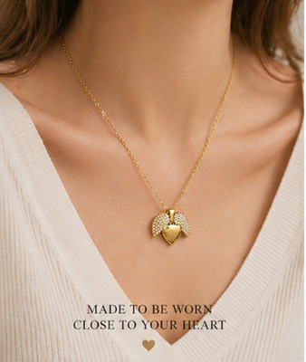 Personalized Gold Pave Heart Locket Necklace Custom Engraved Mother's Day Gift