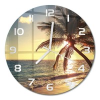 Runde Wanduhr Aus GehäRtetem Glas Glasuhr Tropischer Strand WeißE Zeiger Fi30 Cm