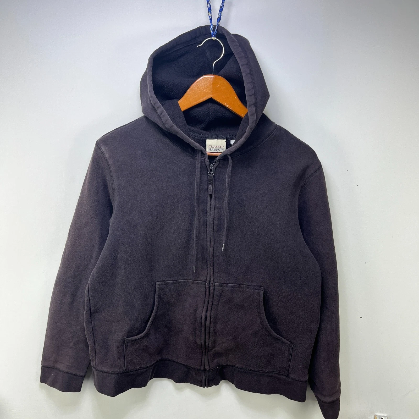 Vintage Sun Faded Blank Faded Black Zip Up Hoodie M