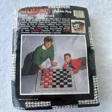 VTG NEW BIG Checker Rug Board Game w/GIANT Checkers NIP Sealed 28” X 28” RUG