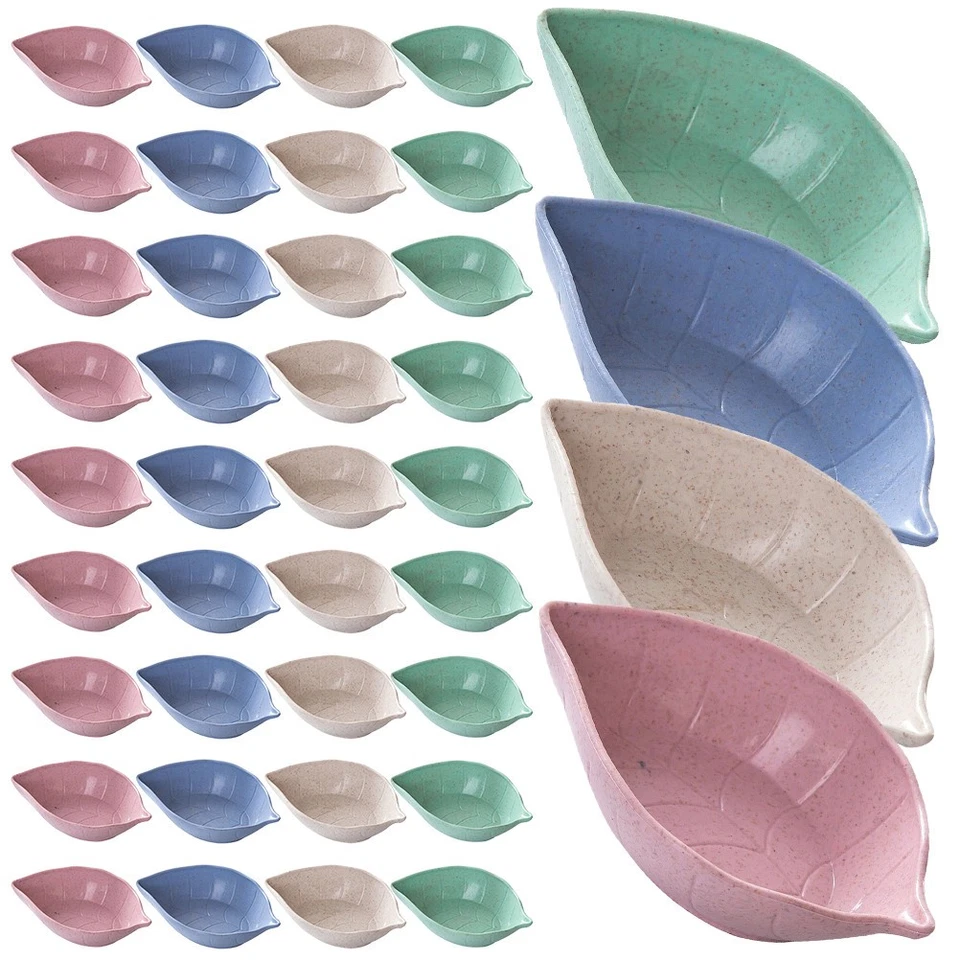 40 Pcs Small Leaf Shape Sauce Dishes Food Grade Wheat Straw Seasoning Containers