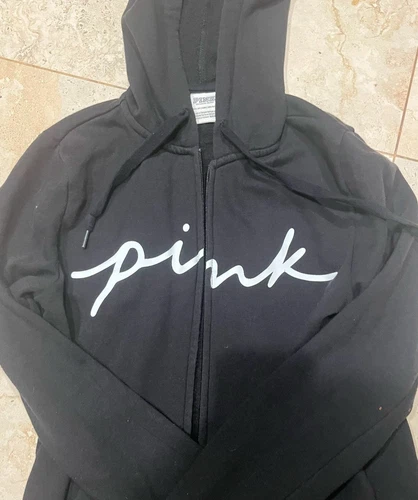 UNDERCOVER Felpa con cappuccio e zip Victorias Secret rosa nera taglia S