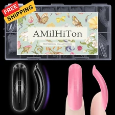 Curved Square Dual Nail Forms with Guiding Line – Reusable M & L Long, Clear 