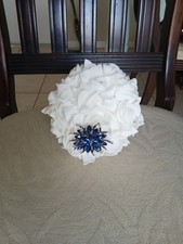 Bride Bouquet Artificial Flowers Wedding Bridal Holding White Ribbon Rhinestones