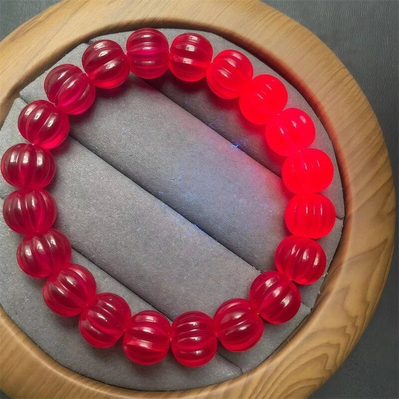 Top Quality Pigeon Blood Red Ruby Lab-Created Pumpkin Shape Ruby Beaded Bracelet - Image 3 of 4