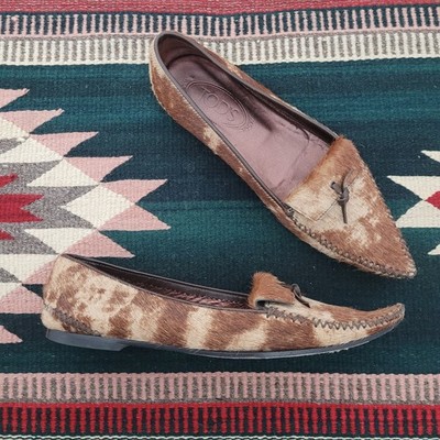 Tod's Calf Hair Animal Print Pointy Toe Leather Flats Loafers Sz 6.5 Cowgirl