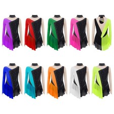 Girls Skirted Competition Dress Leotard Dancewear Modern Sparkly Mesh Splice