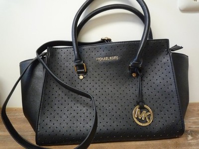 Michael Kors Damen Umhängetasche schwarz  Kunstleder Reißverschluss Doppelgriff