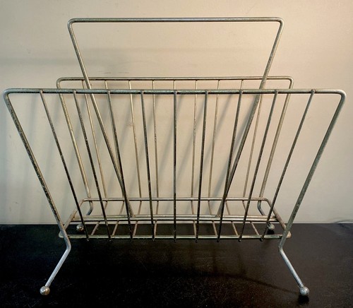 Vintage Mid Century Record Album Stand Magazine Rack Holder Gold Metal