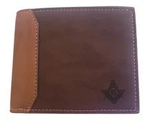 Freemason Leatherette Bifold Wallet Masonic Compass Wallet Coffee