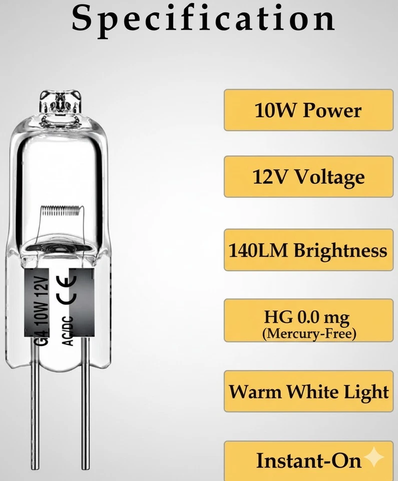 10STK G4 Halogen-Lampe Bi-Pin Stiftsockellampe 12V 5W 10W 20W Warmweiß Birne - Bild 2 von 3