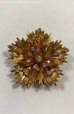 Vintage Emmons Signed EMJ Rhinestone Gold-Tone Flower Burst Brooch Pin