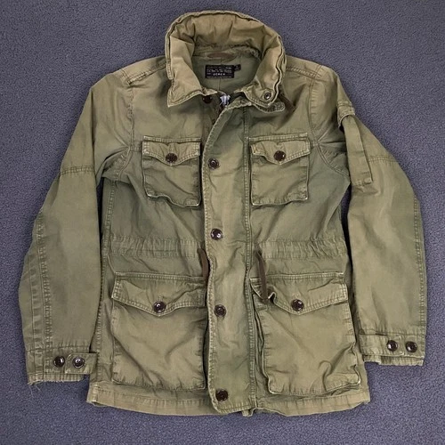 J.CREW Field Mechanic Jacket Mens Small Green Hooded Military Utility NX-631 - product listing photo
