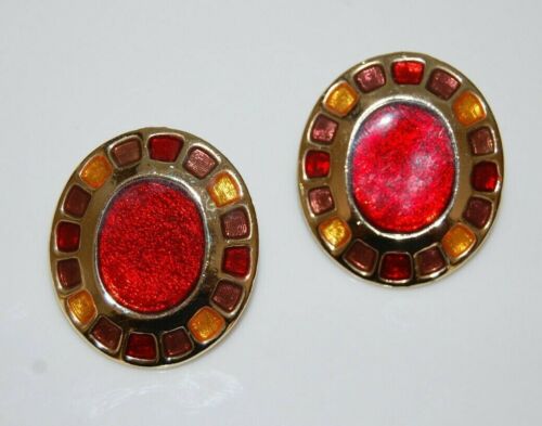 ELEGANT COUTURE LARGE RED OVAL & MULTICOLOR ENAME… - image 1