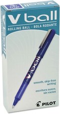 35113 Pilot VBall Stick Rolling Ball Pen, Blue Ink, Fine 0.7mm, Pack of 12