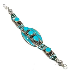 Turquoise Gemstone 925 Sterling Silver Ethnic Nepali Jewelry Bohemian Bracelet