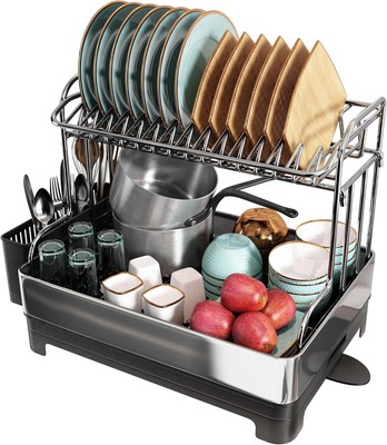 Space-Saving Stainless Steel Dish Drying Rack for Efficient Kitchen Organization