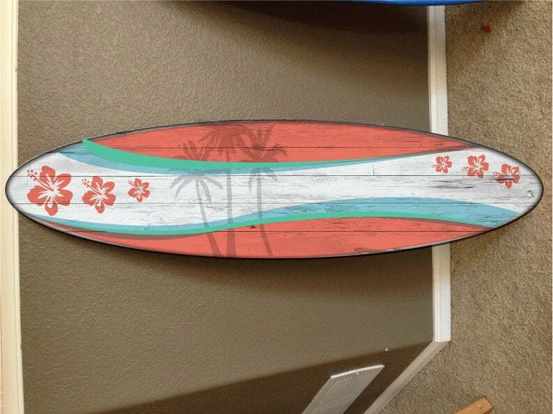 wall hanging surf board surfboard decor hawaiian beach surfing beach decor