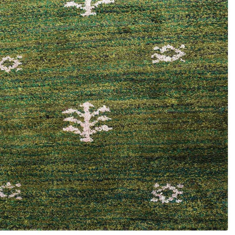 Alfombra Telar Anudada a Mano Mezcla Seda Contemporánea Verde Blanco BBLSM501 Foto 4 de 4