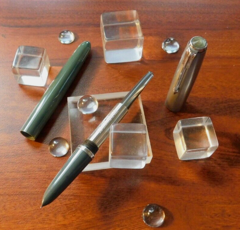 1950/60 PARKER 51 DEMI SPECIAL FOUNTAIN PEN BRUSHED STEEL PEARL JEWEL FINE NIB