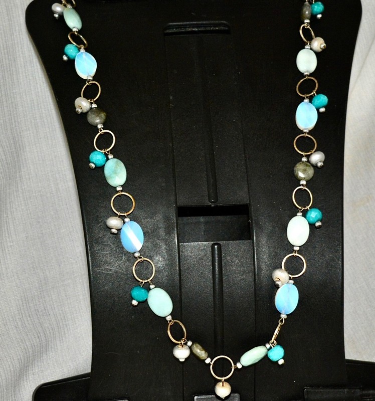 Lyndell N.Y.C. agate and opalescent stones bead an chrome loop necklace lobster