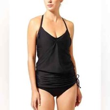 Athleta Black Side-Scrunch Tankini Top NWT 34B/C Underwire Swim