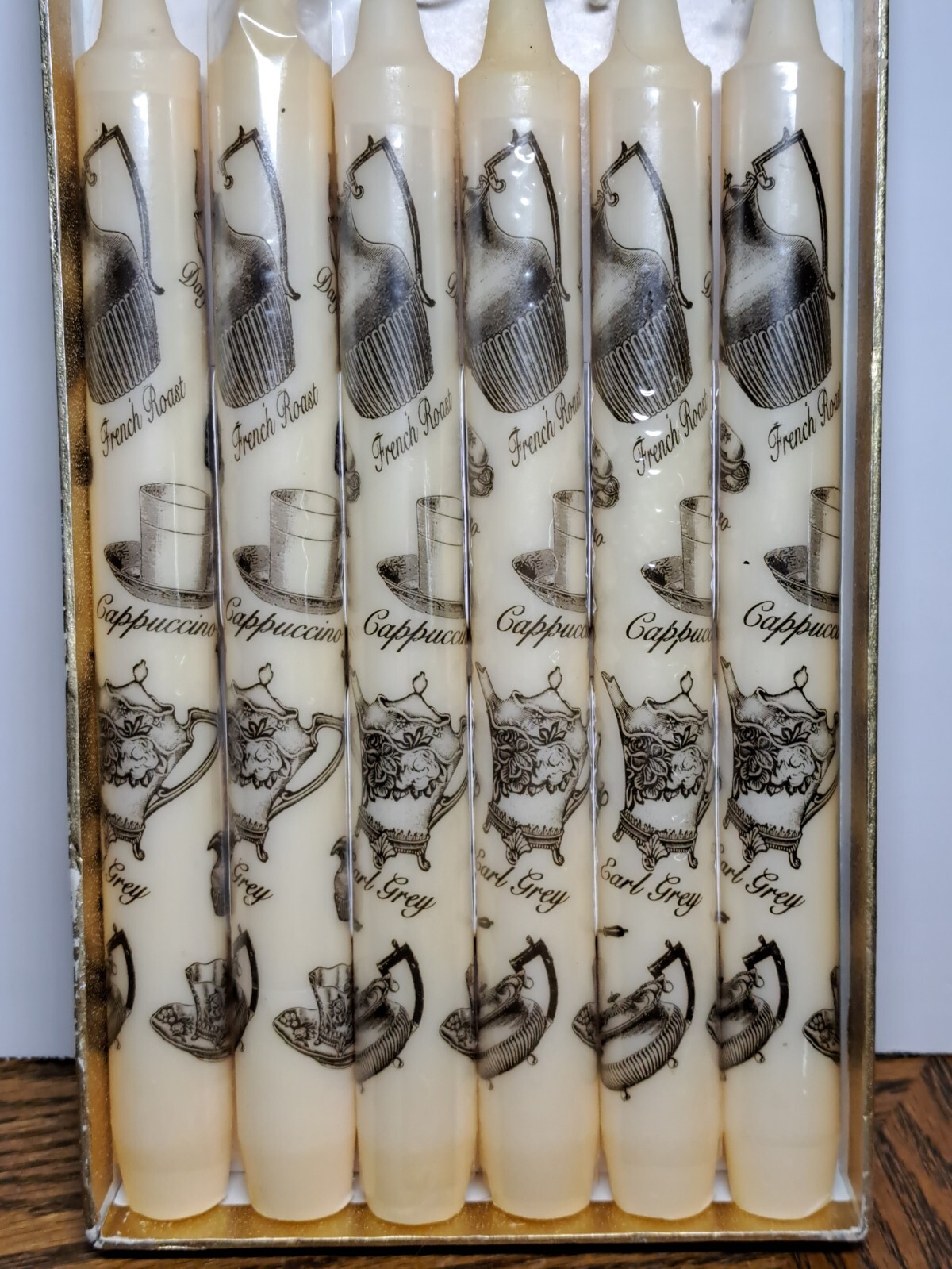 Ivory tea and coffee pot design candle set of 6-image