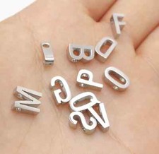 Silver Stainless Steel Individual Letter Charms 8x3mm 