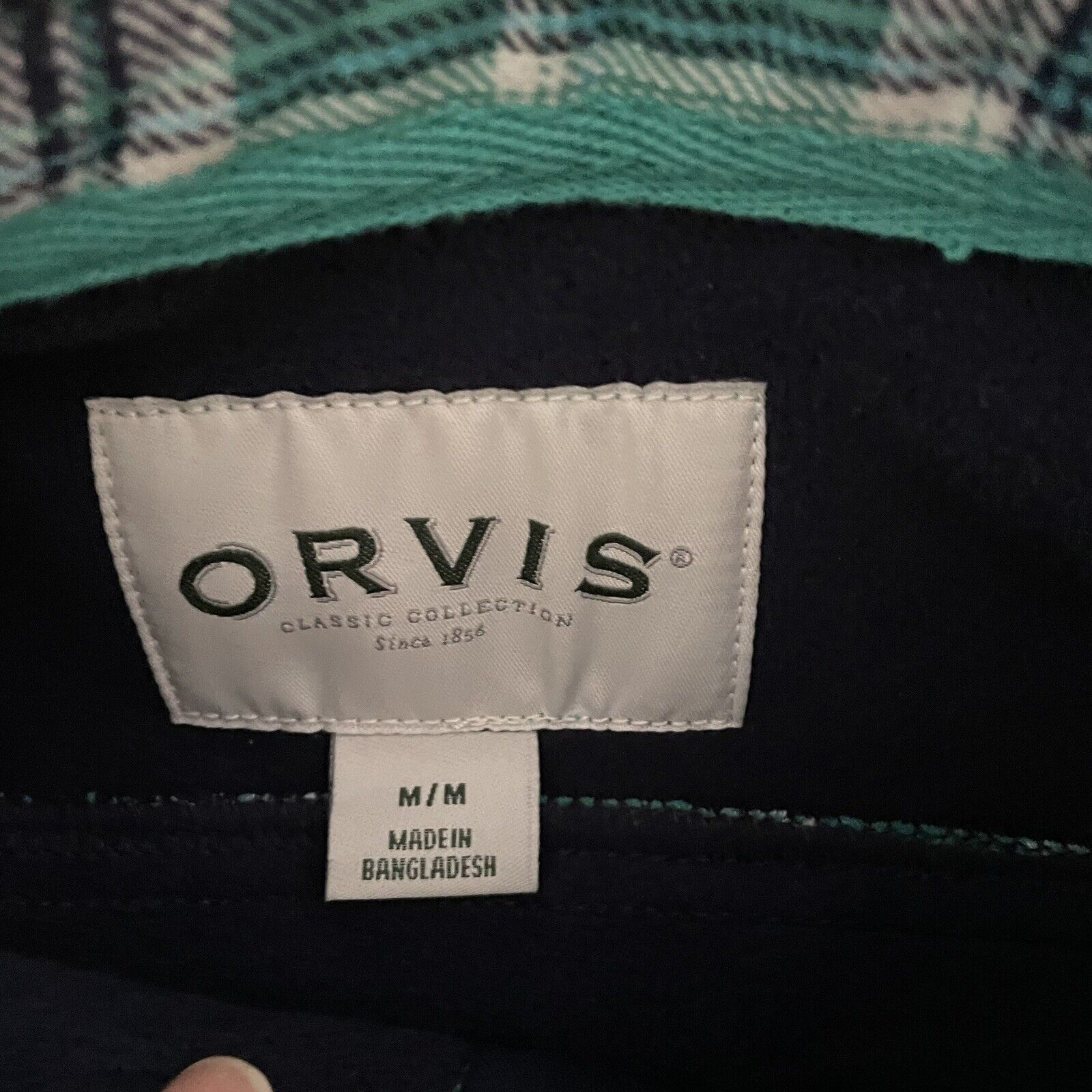 Orvis Flannel Shirt Jacket Size Medium Blue Green… - image 4