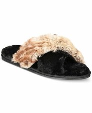 INC International Concepts Womens Slippers Faux Fur Cross Band Black XL 11 12