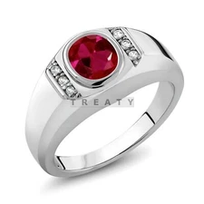 Ruby Oval Cut Gemstone With 925 Sterling Silver Ring For Men's #380