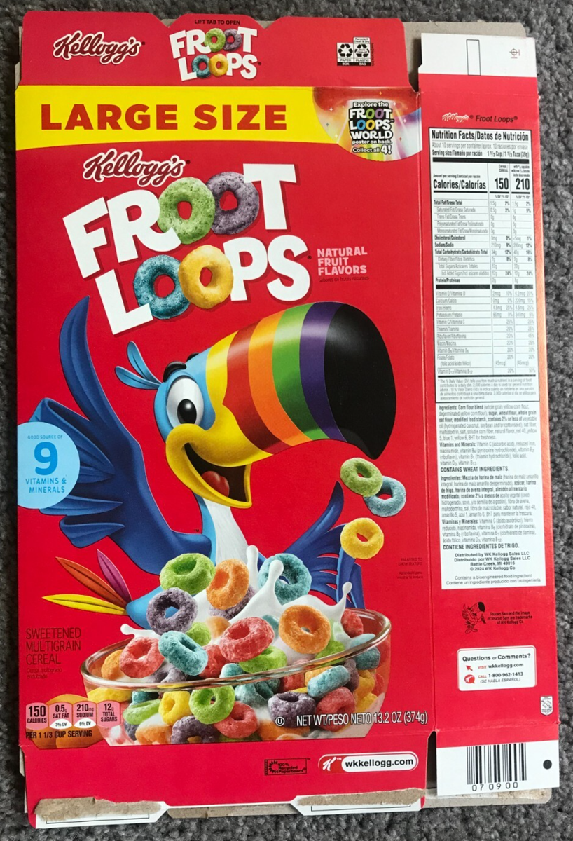 EMPTY Froot Loops Explore Froot Loops World LS Cereal Box Toucan