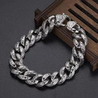9" Fashion Mens Chain Silver Tone Curb Link 316L Stainless Steel Bracelet 15mm