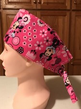 Scrub Hat Medical Nursing Chemo Skull Cap M Mouse Pink Cotton Fabric