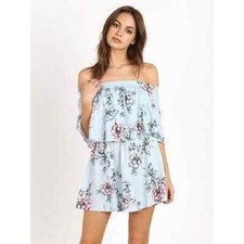 Show Me Your MuMu Casita Blue Wildflower Breeze Floral Off Shoulder Mini Dress M