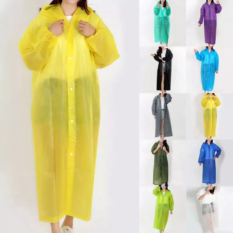 Adult Waterproof Jacket Clear PVC Plastic Raincoat Coat Hooded Poncho  Rainwear