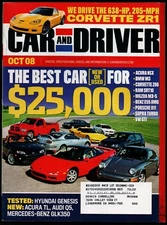 OCTOBER 2008 CAR AND DRIVER MAGAZINE ACURA NSX, CORVETTE ZR1, PORSCHE 911