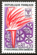 TIMBRE FRANCE 1968 N° 1545** JEUX OLYMPIQUES D'HIVER A GRENOBLE - LA FLAMME (pl)