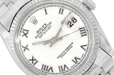 Rolex 36mm Datejust Stainless Steel Watch 16014 White Roman Numeral Dial 1980