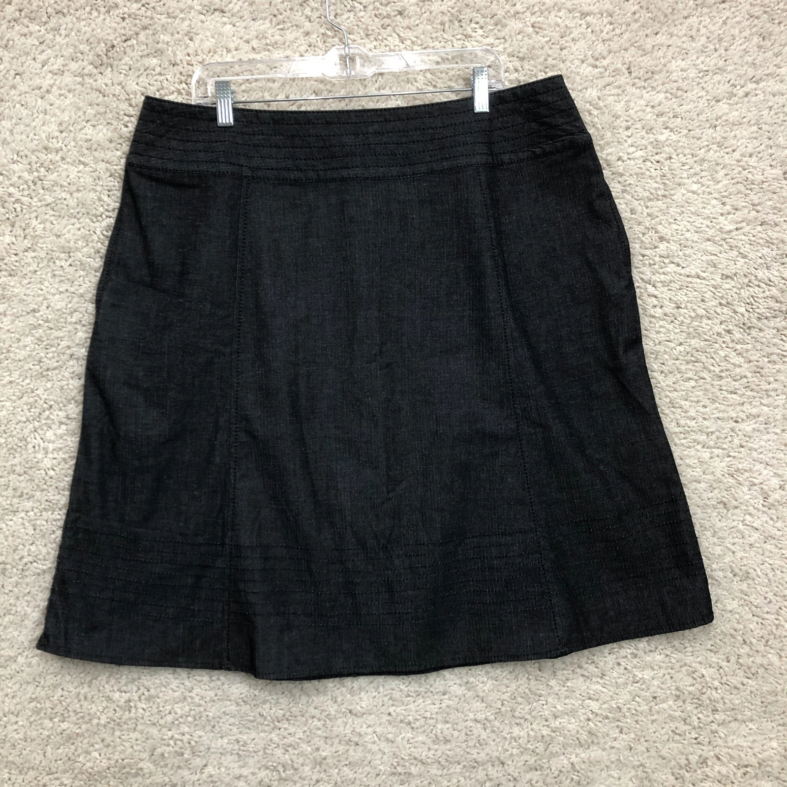 NEW J Jill Skirt 18 Women Gray Linen Midi A Line Stretch Pocket Zip Back Casual
