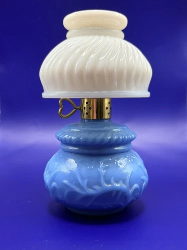 Vintage 1970 Avon "Courting Lamp" Perfume Bottle. Blue Milk Glass -empty