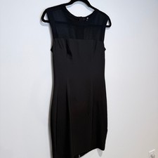 H&M Sheath Dress Black Mesh Panel Sleeveless Sheath Zipper Back Size 8