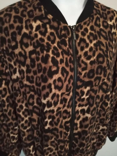 CUPIO Curvy Women's 2X Bomber Jacket Full Zip Brown Leopard Print  Lightweight 